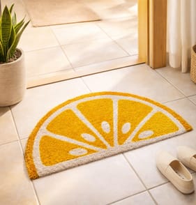 Home Half Moon Printed Door Mat - Lemon