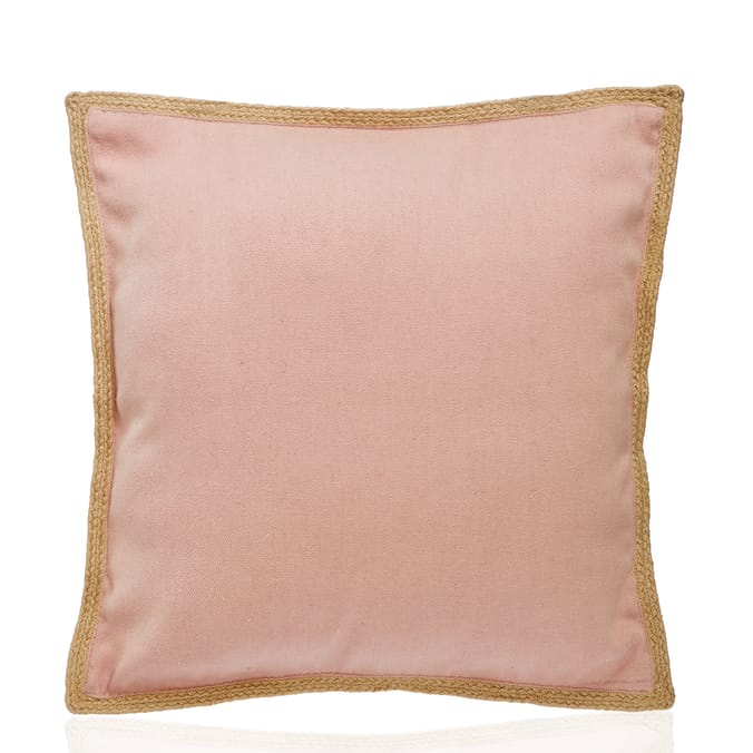 The Outdoor Edit Earthed Raffia Trim Cushion - Pink 
