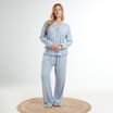 Originals Ladies Blue Ribbed Button Down Pyjama Set