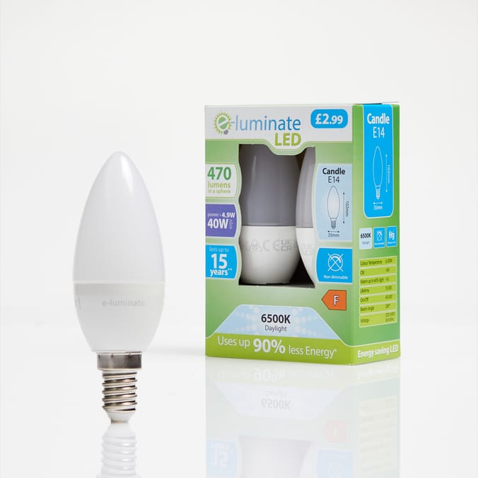 E Luminate LED Candle E14 Daylight Light Bulb 2 Pack 470 Lumens