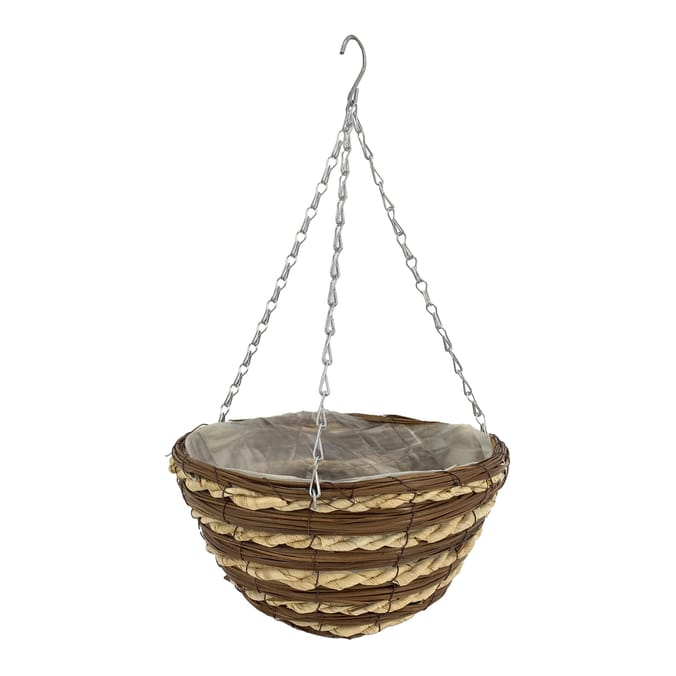 Jardin Corn Leaf Rope & Fern Round Hanging Basket