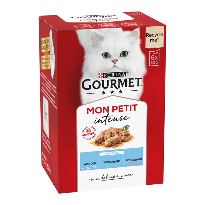 Gourmet Mon Petit Fish Variety Cod, Sardine, Salmon Wet Cat Food 6 x 50g