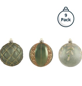 Winter Charm 8cm Hand Decorated Christmas Baubles 9 Pack - Green