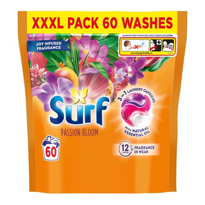 Surf 3 in 1 Laundry Washing Detergent Capsules 60 washes - Passion Bloom 