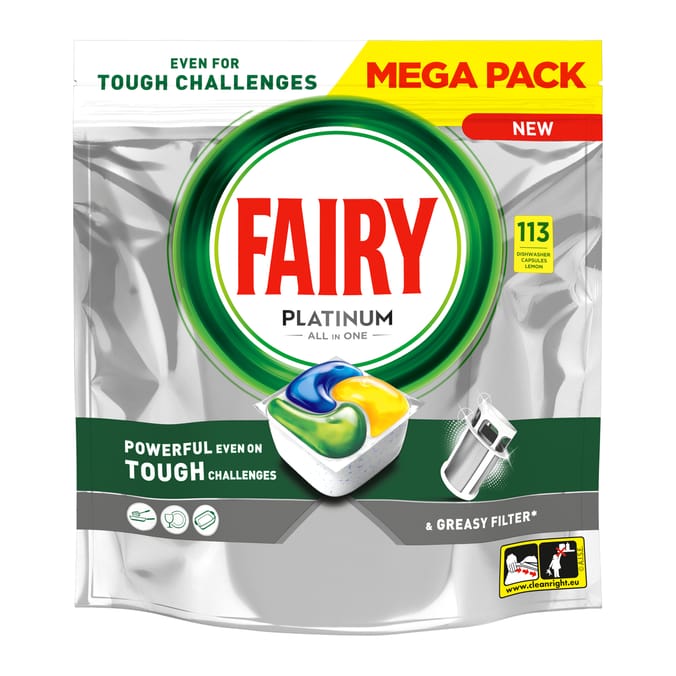 Fairy Platinum All In One Dishwasher Lemon - 113 Tablets