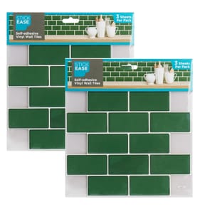 Stick Ease Self-Adhesive Vinyl Wall Tiles 3 Pack - Green x2