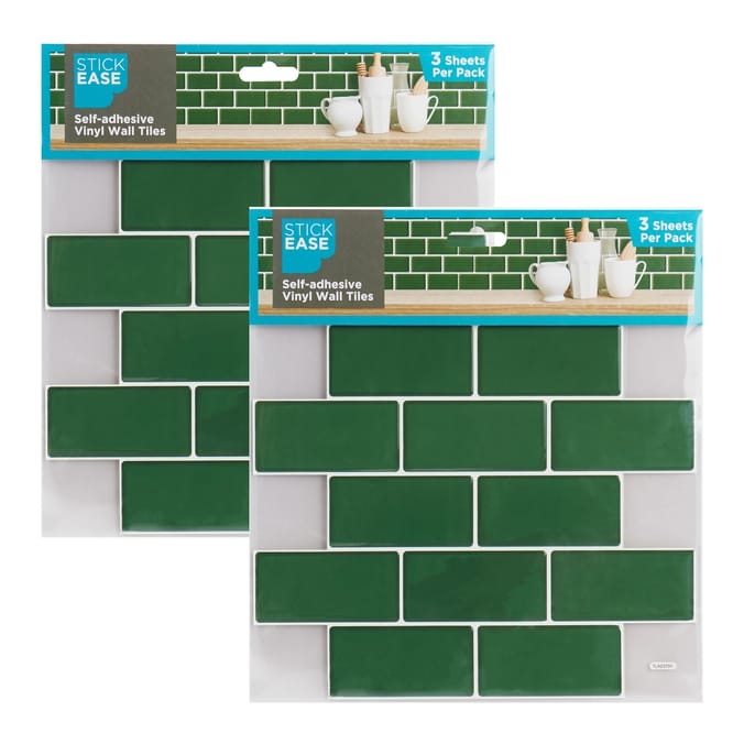 Stick Ease Self-Adhesive Vinyl Wall Tiles 3 Pack - Green x2
