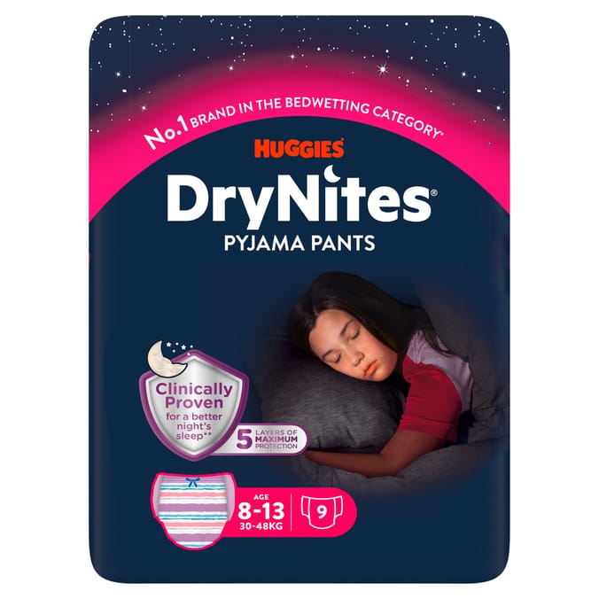 Huggies DryNites Bedwetting Pyjama Nappy Pants Girl 9's Age 8-13