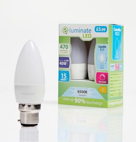 E-Luminate LED Candle B22 Daylight Dimmable Light Bulb 2 Pack - 470 Lumens