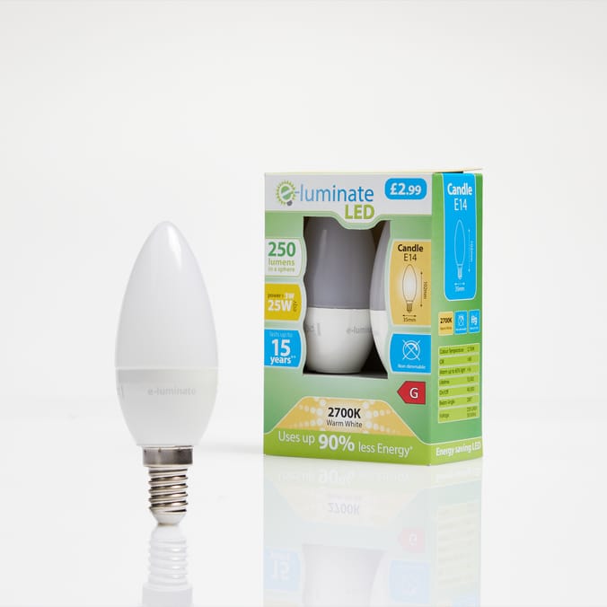 E-Luminate LED E14 Candle Warm White Light Bulb 2 Pack - 250 Lumens