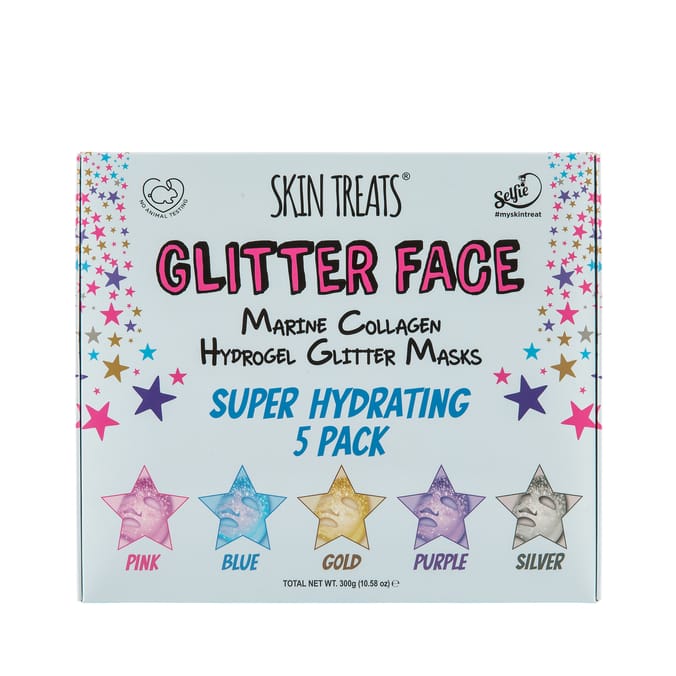 Skin Treats Glitter Face Marine Collagen Hydrogel Masks 5 Pack