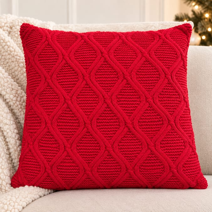 Festive Feeling Chenille Knit Cushion 55cm  - Red 