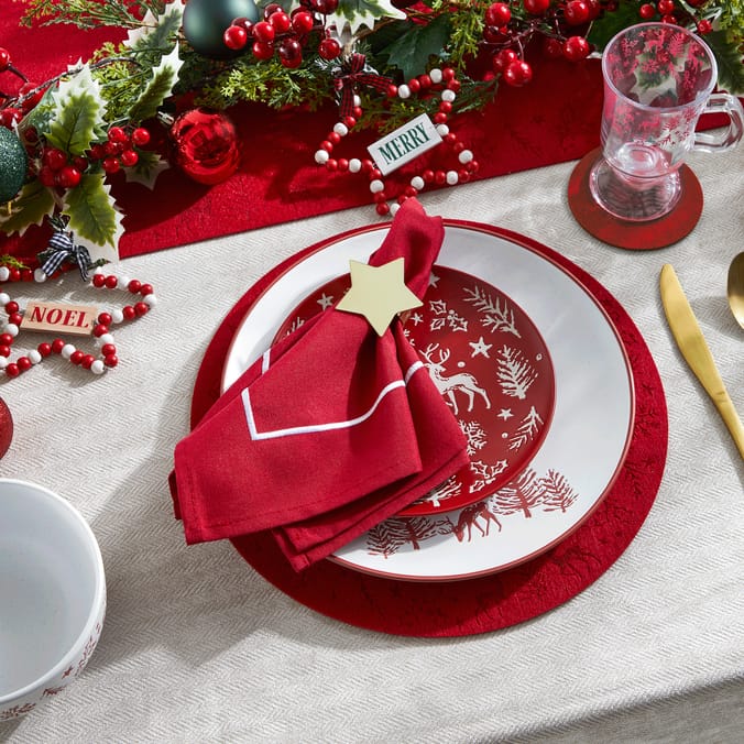 Winter Charm Embriodered Napkin - Red