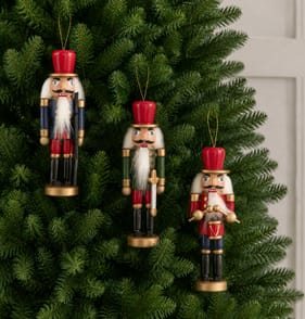 Sleigh Bells Nutcracker Christmas Tree Decoration 3 Pack - Traditional