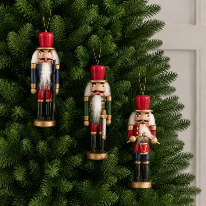 Sleigh Bells Nutcracker Christmas Tree Decoration 3 Pack - Traditional
