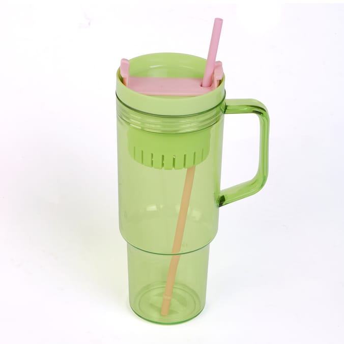 Hydrate 40oz Fruit Infuser Tumbler - Green With Pink Straw 