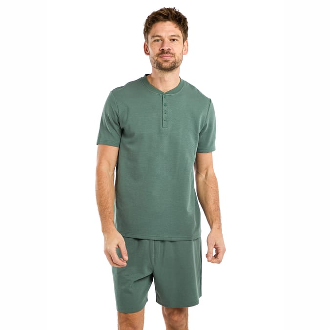 Jeff & Co By Jeff Banks Mens Green Button Pyjama Set