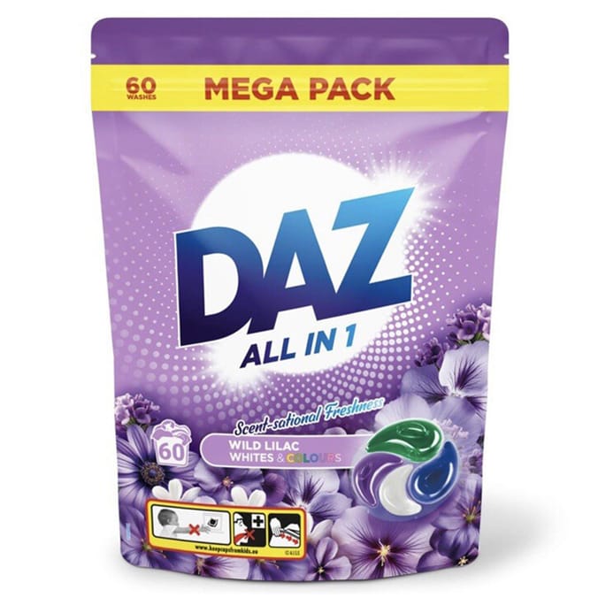 Daz All-in-1 Whites & Colours Laundry Pods 60 Washes - Wild Lilac