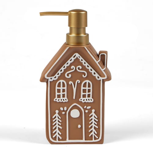 Lebkuchenhaus Seifenspender | Weihnachts-Deko Aus Keramik | 350ml Für Badezimmer & Küche | Mit Druckpumpe