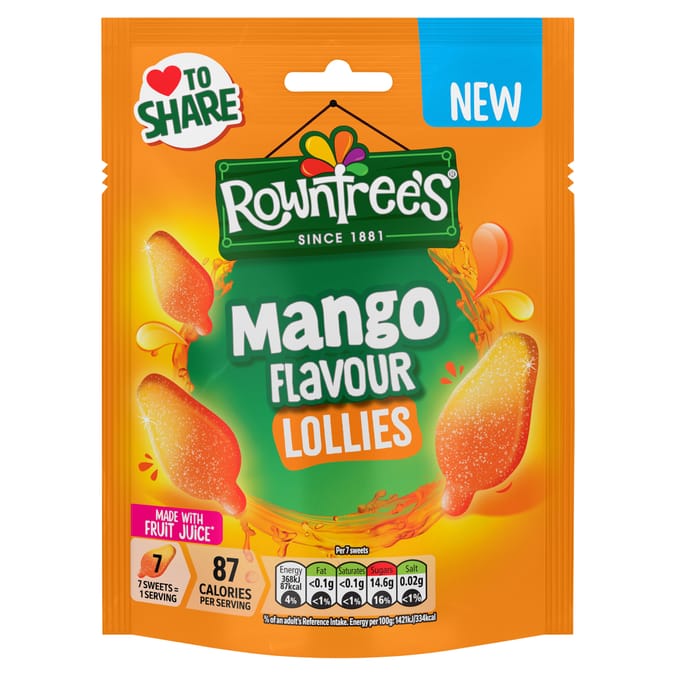 Rowntree's Lollies Mango Flavour Sweets Sharing Bag 130g
