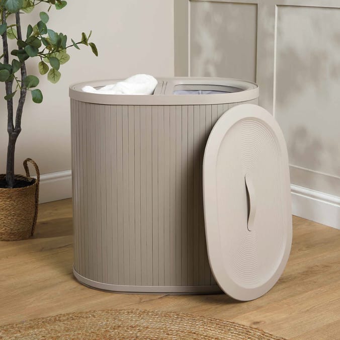 Home Collections Ribbed Bamboo Double Laundry Hamper