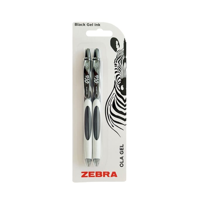 Zebra Ola Black Retractable Gel Pens 2 Pack
