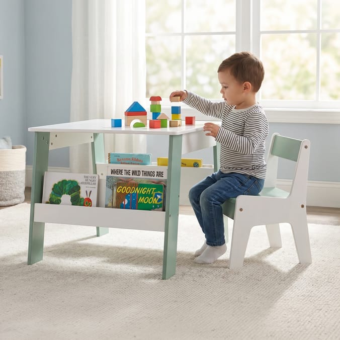 Liberty House Toys Kids Bookshelf Table And Chair - White & Forest Green