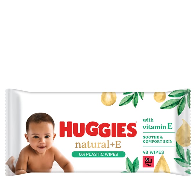 Huggies Natural + E 0% Plastic Wipes 48s x12