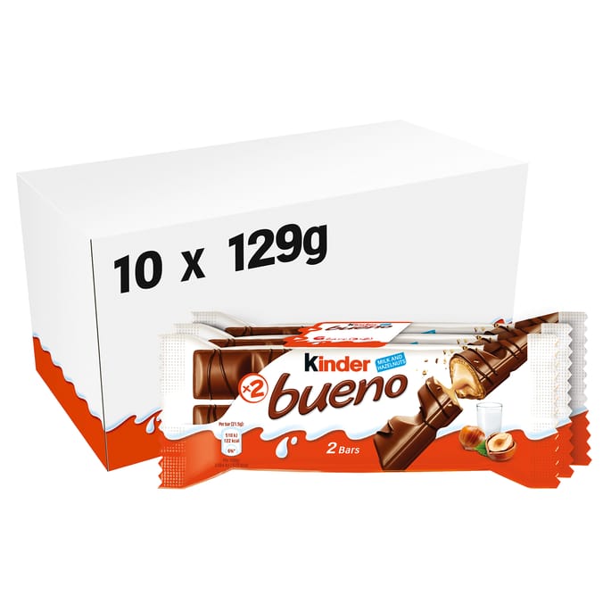 Kinder Bueno Milk Chocolate and Hazelnuts 3 Pack 129g x 10