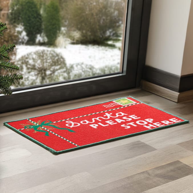 Festive Feeling Washable Door Mat - Santa Please Stop Here