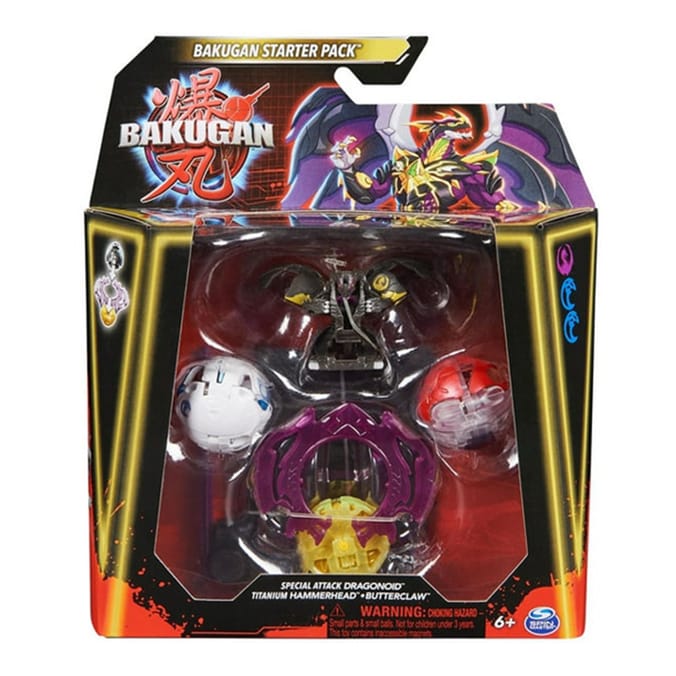 Bakugan Starter 3-Pack, Special Attack Dragonoid, Titanium Hammerhead, and Butterclaw
