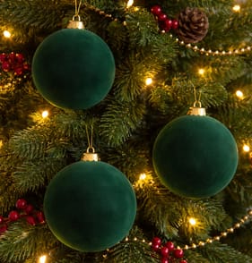 Festive Feeling 15cm Flocked Christmas Baubles 3 Pack - Green