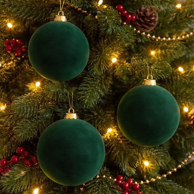 Festive Feeling 15cm Flocked Christmas Baubles 3 Pack