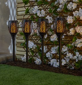 Firefly 4 Pack Black Torch Garden Stake Solar Lights