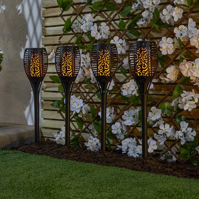 Firefly 4 Pack Black Torch Garden Stake Solar Lights