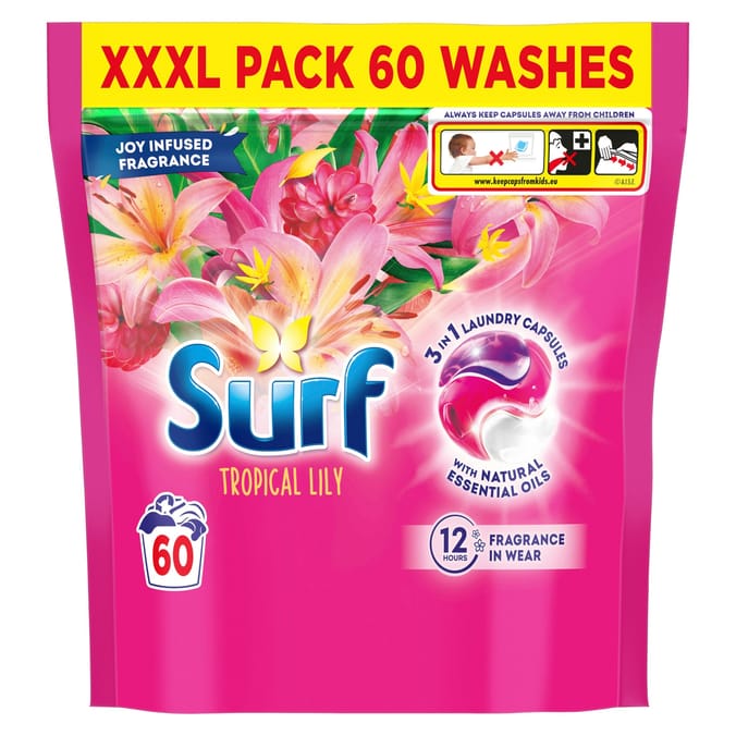 Surf 3 in 1 Laundry Washing Detergent Capsules 60 washes - Tropical Lily