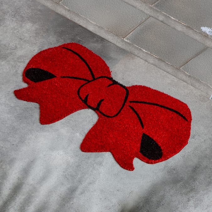 Festive Feeling Coir Door Mat - Red Bow