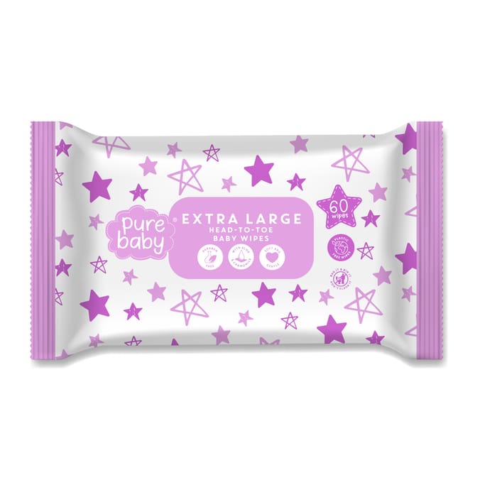 Pure Baby Extra Large Head To Toe Baby Wipes 60s x10