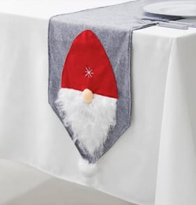 Festive Feeling Novelty Table Runner Grey with Red Hat Gnome