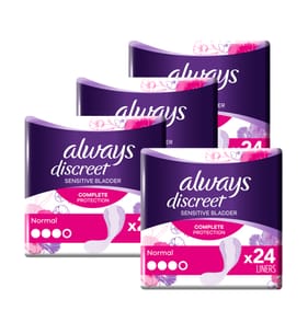 Always Discreet Incontinence Liners Normal 24 Pack For Sensitive Bladder x4
