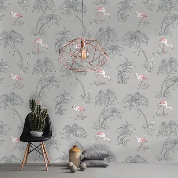 Flamingo Lake Wallpaper 12381 - Grey