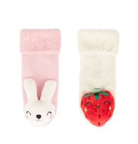 Pure Baby Pink 3D Rattle Socks 2 Pack - 6-12 Months