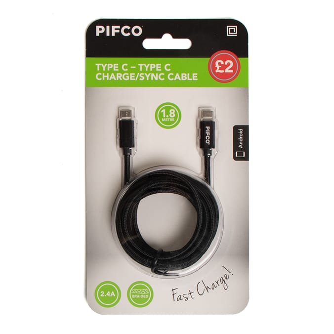 Pifco 1.8m Type C Charge/Sync Cable