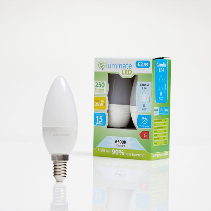 E luminate LED E14 Candle Daylight Light Bulb 2 Pack 250 Lumens