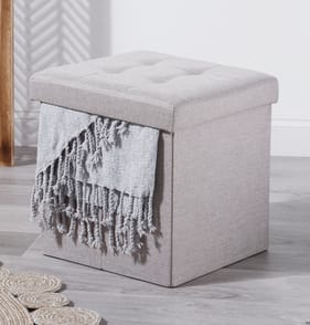 Home Collections Small Folding Linen Ottoman - Beige