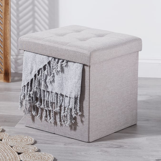 Home Collections Small Linen Folding Ottoman Home Bargains