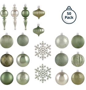 Frosted Spirit Christmas Baubles 50 Pack - Green