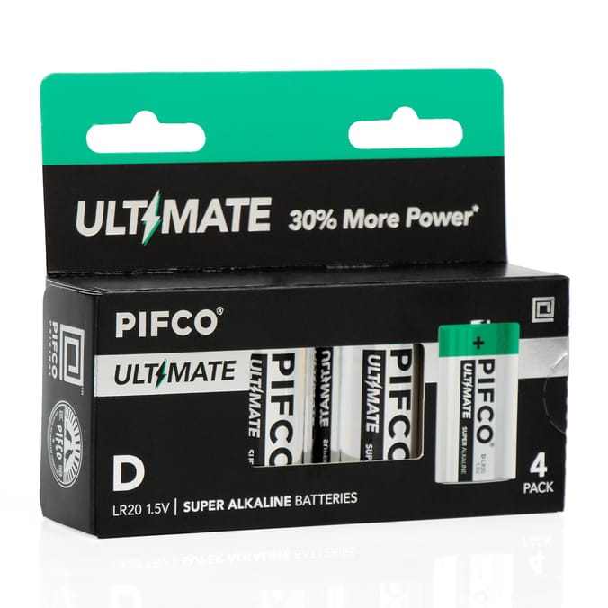 Pifco D Ultimate Super Alkaline Batteries 4 Pack