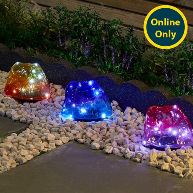 Firefly 3 Pack Ombre Rock Solar Stake Lights | Home Bargains