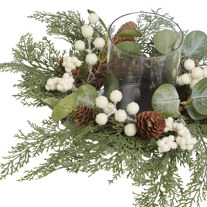 Festive Feeling Glass Hurricane In Wreath